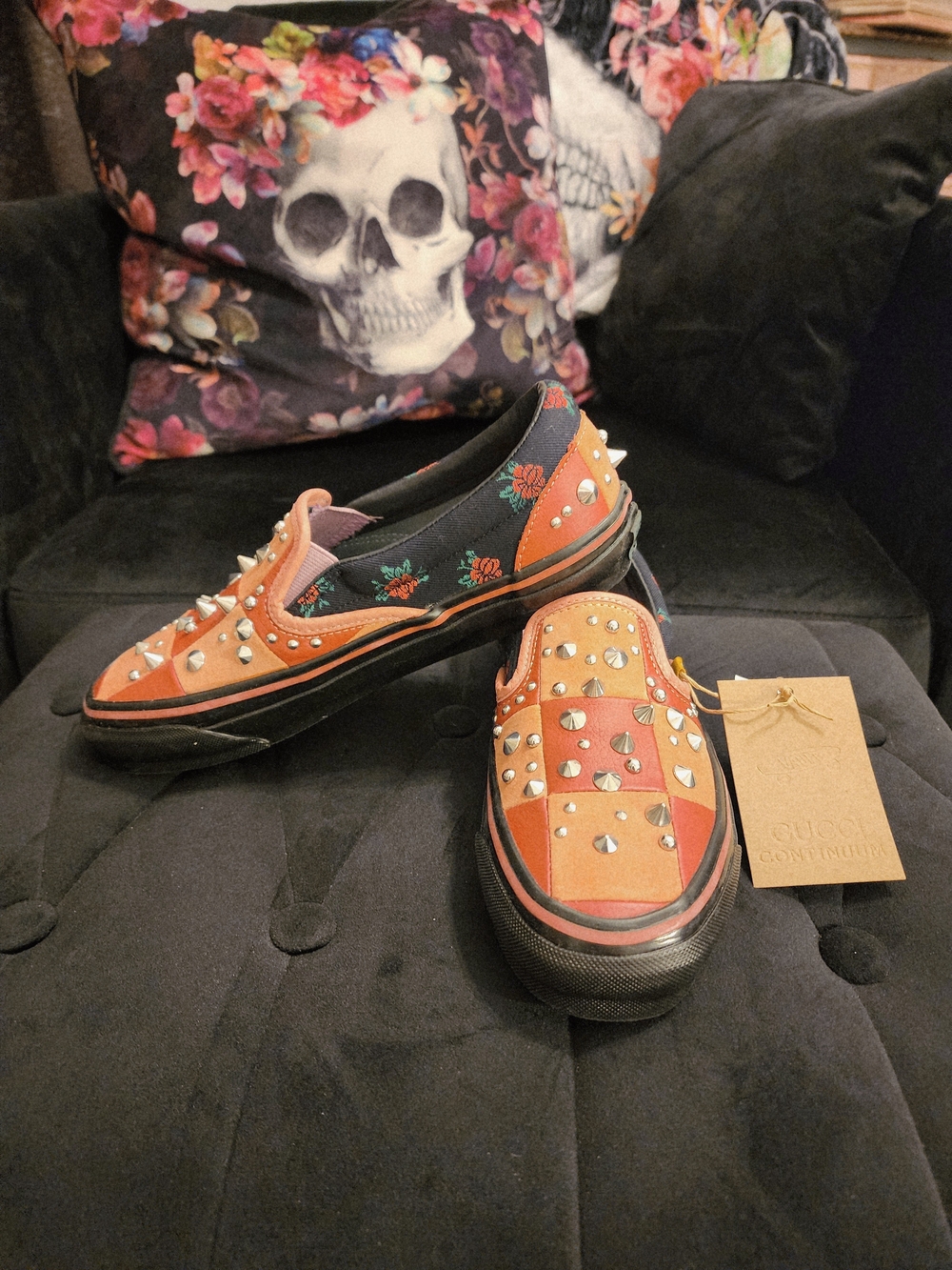Gucci Vans Vault NWT Salmon Pink And Red Floral Studded Slip On Sneakers